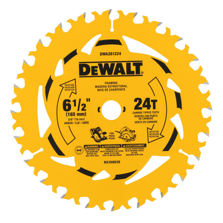 DWA261224 Disco de sierra circular DEWALT de 6-1/2 pulgadas y 24 dientes