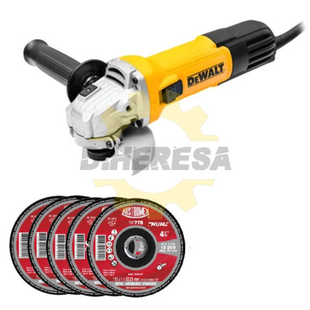 COMBO DWE750 ESMERILADORA ANGULAR ULTRA DELGADA + 5 DISCOS ABRASIVOS 775