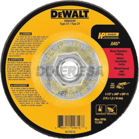 DW8424H 4-1/2 x .045 x 5/8-11 HP T27 Cutting