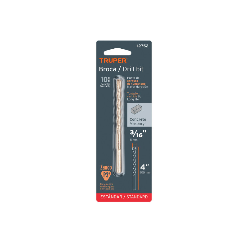 BCT-3-16X4-B Broca para concreto, 3/16 x 4' en blister TRUPER | DIHERESA