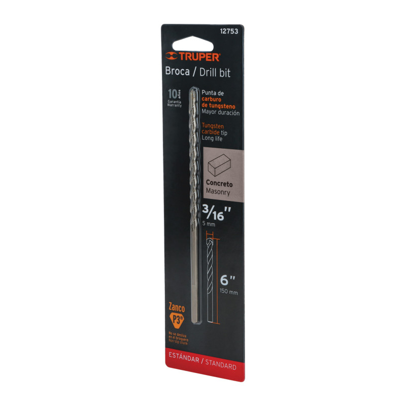 BCT-3-16X6-B Broca para concreto, 3/16 x 6' en blister TRUPER | DIHERESA