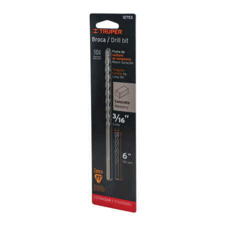 BCT-3-16X6-B Broca para concreto, 3/16 x 6' en blister TRUPER | DIHERESA