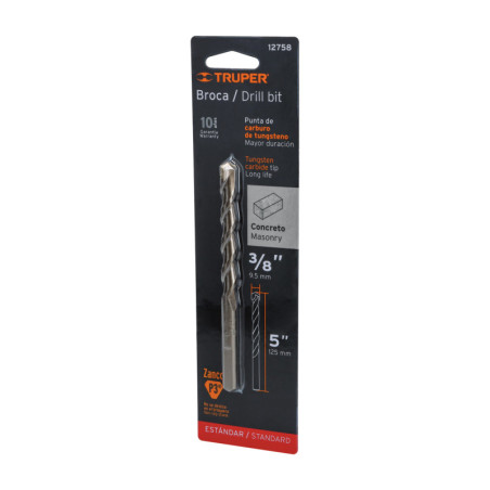 BCT-3-8X5-B Broca para concreto, 3/8 x 5' en blister TRUPER | DIHERESA