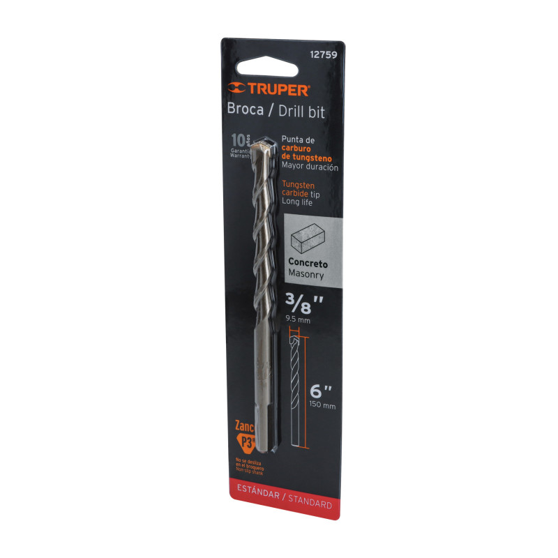 BCT-3-8X6-B Broca para concreto, 3/8 x 6' en blister TRUPER | DIHERESA