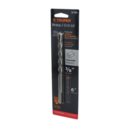 BCT-3-8X6-B Broca para concreto, 3/8 x 6' en blister TRUPER | DIHERESA