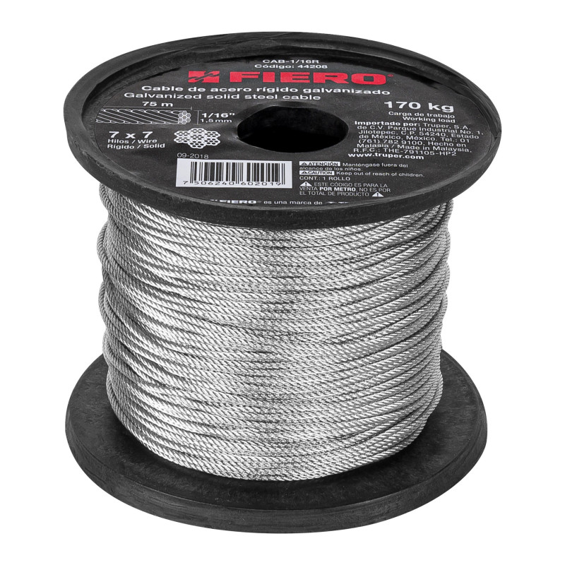 CAB-1-16R Cable rígido de acero 1/16', 75 m TRUPER | DIHERESA