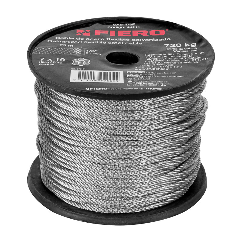CAB-1-8F Cable flexible de acero 1/8', 75 m TRUPER | DIHERESA