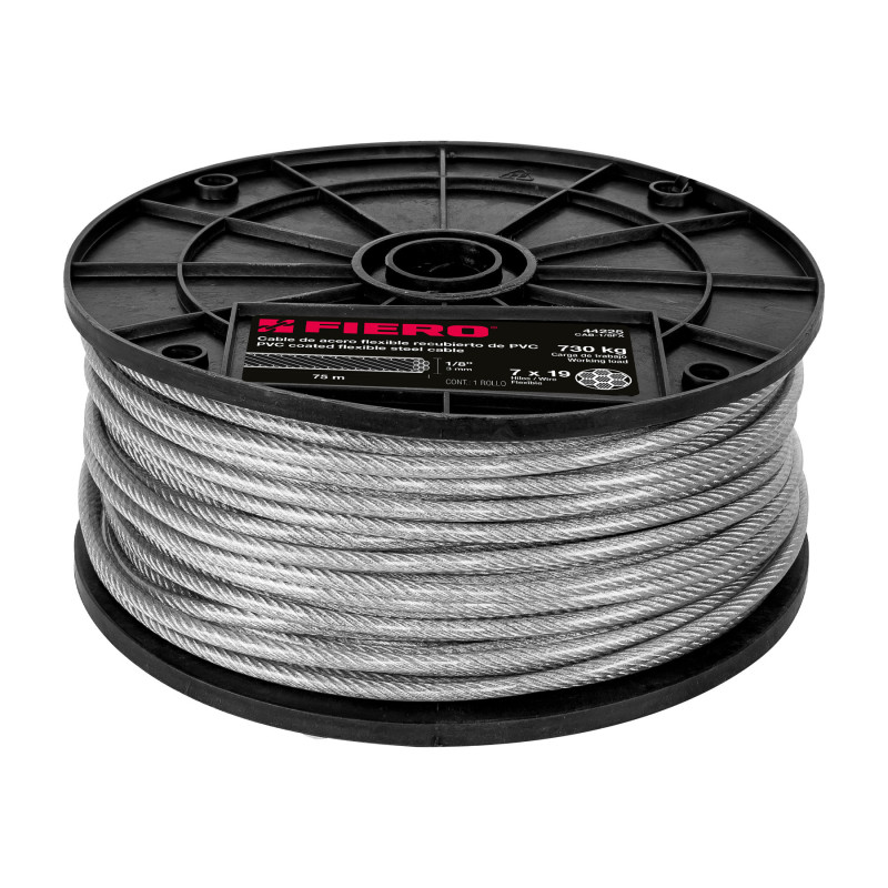 CAB-1-8FX Cable flexible de acero 1/8', recubierto PVC 75 m TRUPER | DIHERESA