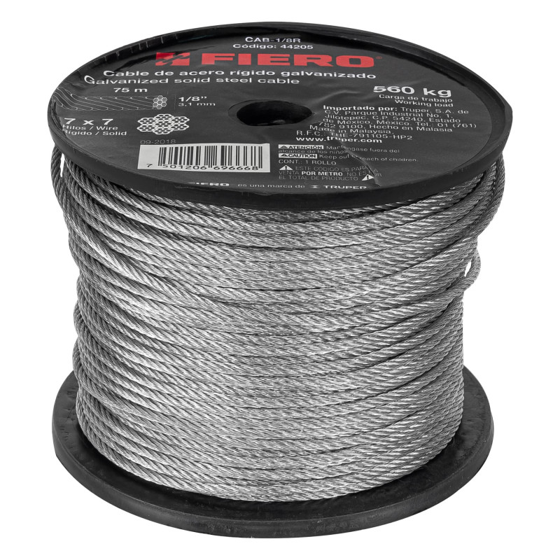 CAB-1-8R Cable rígido de acero 1/8', 75 m TRUPER | DIHERESA