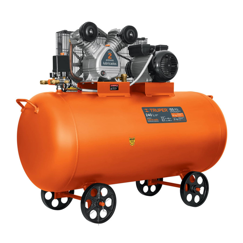 COMP-240LH Compresor horizontal 240 L, 4 HP (potencia máxima ), 220 V TRUPER | DIHERESA