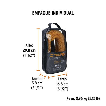 CREM-7-8X45 Cuerda para remolque con ganchos,7/8' x 4.5m TRUPER | DIHERESA