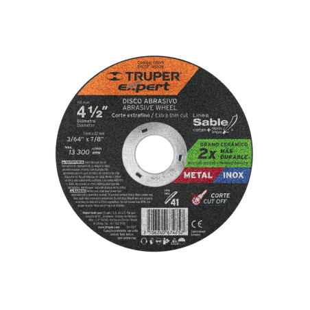 DICOF-4510X Disco tipo 41, corte metal, Línea Sable 4-1/2',1mm, Expert TRUPER | DIHERESA