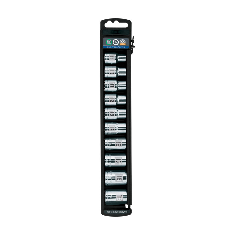 JD-1-2X10M Juego dados, cuadro 1/2', 10 piezas, milimétricos TRUPER | DIHERESA