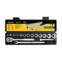 JD-1-2X17MM-P Juego de dados, cuadro 1/2', 17 pzas, milimétricos, Pretul TRUPER | DIHERESA