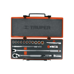 JD-1-2X19M Juego de autoclé, cuadro 1/2', 19 piezas, milimétricos TRUPER | DIHERESA