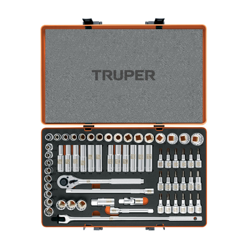 JD-1-2X64MP Juego de dados, cuadro 1/2', 64 piezas, std y mm TRUPER | DIHERESA