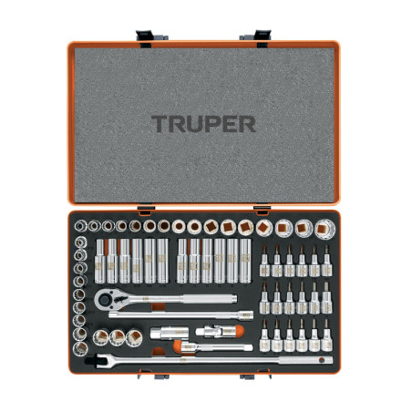 JD-1-2X64MP Juego de dados, cuadro 1/2', 64 piezas, std y mm TRUPER | DIHERESA