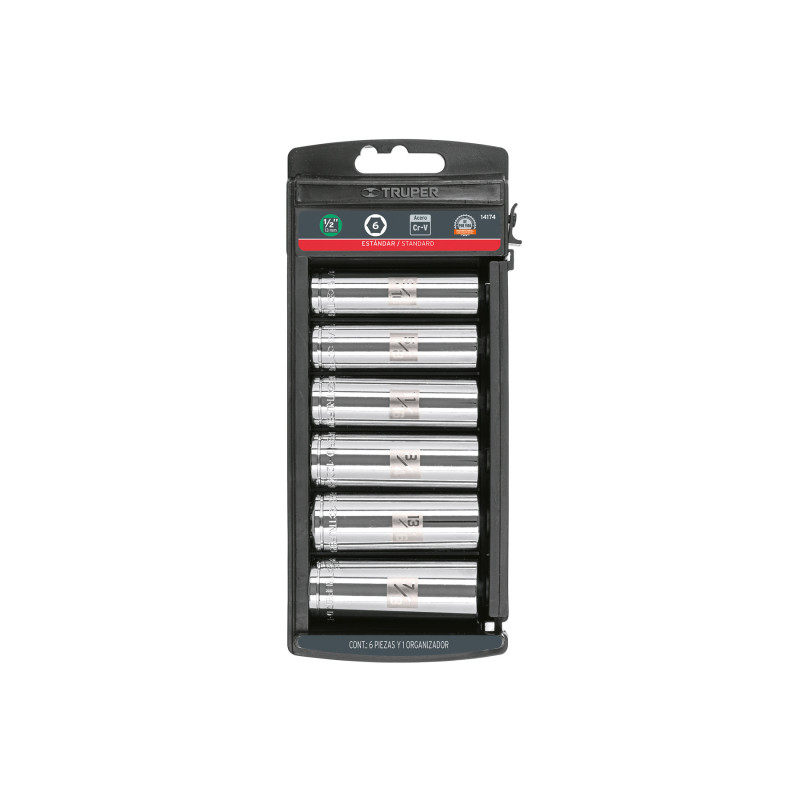 JD-1-2X6LP Juego dados largos, cuadro 1/2', 6 piezas TRUPER | DIHERESA
