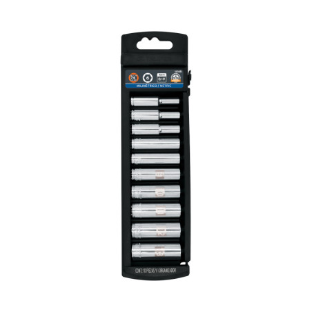 JD-1-4X10LM Juego de dados largos, cuadro 1/4', 10 piezas, milimétricos TRUPER | DIHERESA