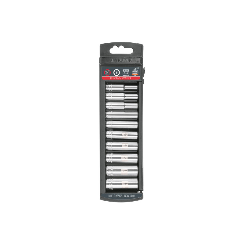 JD-1-4X10LP Juego de 10 dados largos, cuadro 1/4', standard TRUPER | DIHERESA