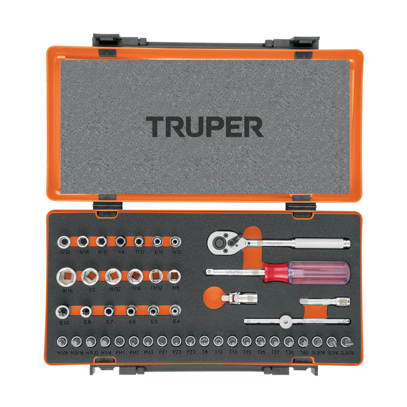 JD-1-4X45P Juego de dados, cuadro 1/4', 45 piezas TRUPER | DIHERESA