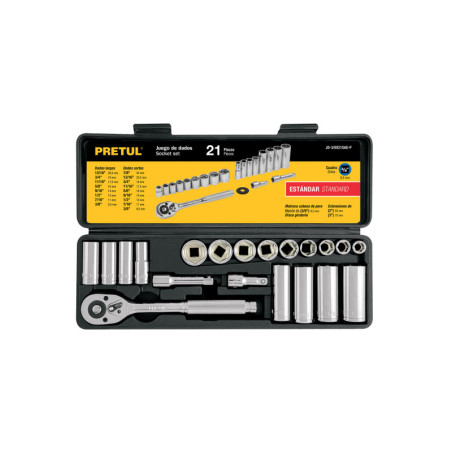 JD-3-8X21SAE-P Juego de dados, cuadro 3/8', 21 pzas, standard, Pretul TRUPER | DIHERESA