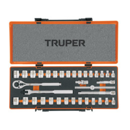 JD-3-8X36MP Juego de autoclé, cuadro 3/8', 36 piezas, std y mm TRUPER | DIHERESA