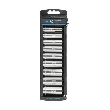 JD-3-8X9LM Juego de dados largos, cuadro 3/8', 9 piezas, milimétricos TRUPER | DIHERESA