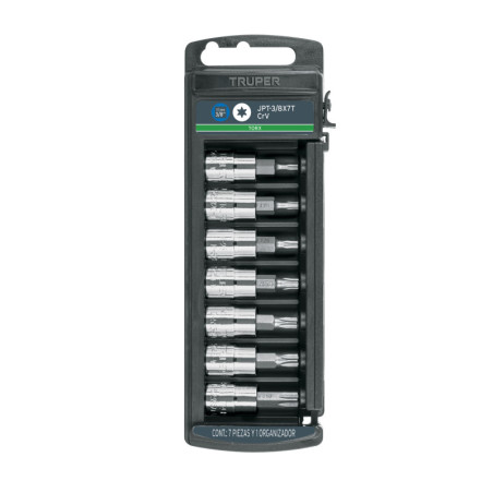 JPT-3-8X7T Juego de dados, punta Torx, cuadro 3/8', 7 piezas TRUPER | DIHERESA