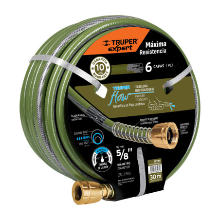 MAN-30X5-8XX Manguera 5/8', flujo continuo,6 capas, conexiones metal, 30m TRUPER | DIHERESA
