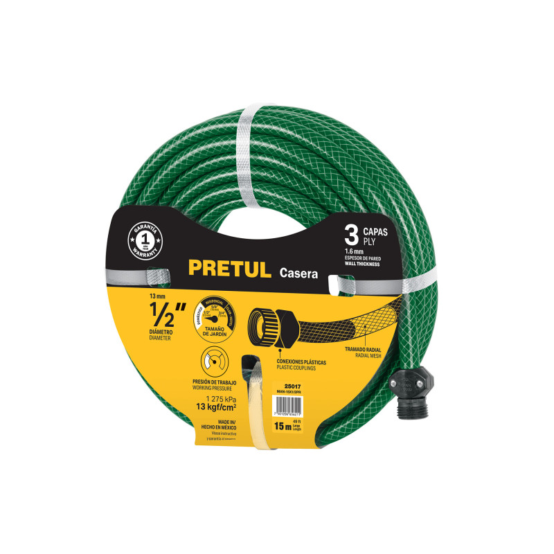 MAN-15X1-2PR Manguera 1/2', reforzada 3 capas, 15 m, Pretul TRUPER | DIHERESA