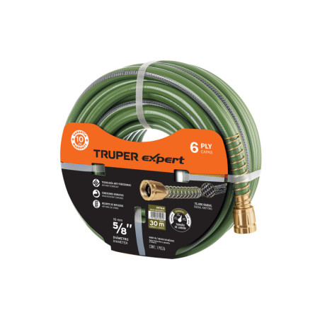 MAN-25X5-8XX Manguera 5/8', flujo continuo 6 capas, conexiones metal, 25m TRUPER | DIHERESA