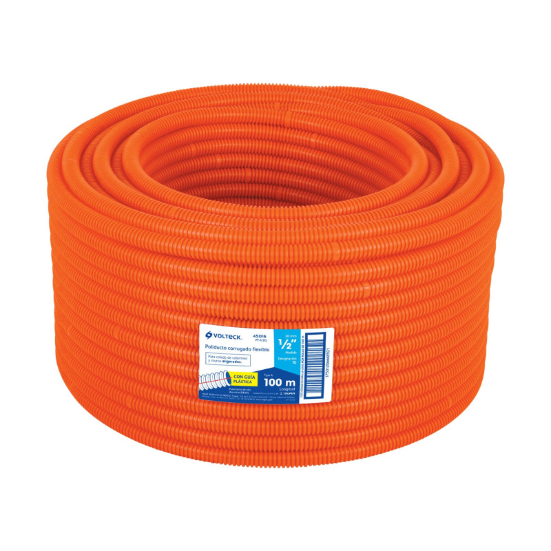 PF-1-2G Tubo corrugado flexible, 1/2', con guía, rollo 100 m,Volteck TRUPER | DIHERESA