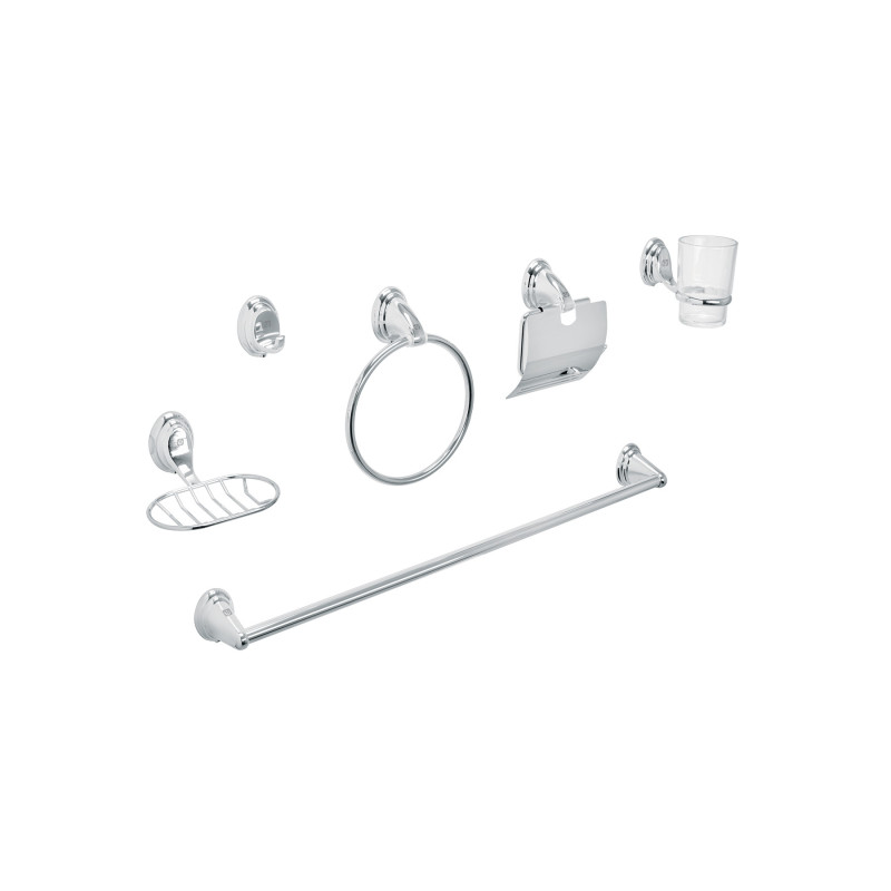 AQA-4003 Juego de 6 accesorios p/baño cromo chapetón ovalado, Foset