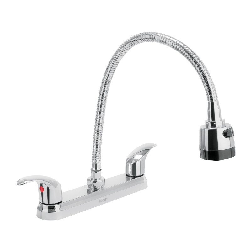 AQF-88 Mezcladora inox 8' p/fregadero, flexible, palanca, Foset