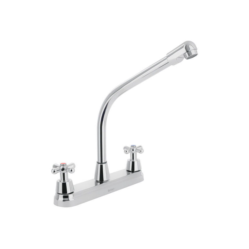 AQF-89 Mezcladora inox 8' p/fregadero, cuello cobra, cruceta, Foset