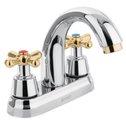 AQM-51G Mezcladora cromo-oro 4' p/lavabo, nariz curva, cruceta,Foset