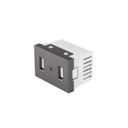 C2USB-LA Toma 2 puertos USB acero inox de 1.5 módulos, línea Lisboa
