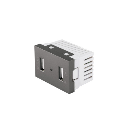 C2USB-LA Toma 2 puertos USB acero inox de 1.5 módulos, línea Lisboa