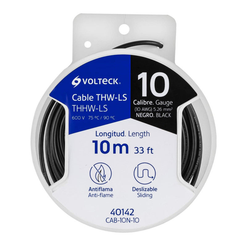 CAB-10N-10 Carrete con 10 m de cable THHW-LS 10 AWG negro, Volteck