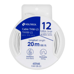 CAB-12B-20 Carrete con 20 m de cable THHW-LS 12 AWG blanco, Volteck