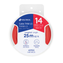 CAB-14R-25 Carrete con 25 m de cable THHW-LS 14 AWG rojo, Volteck
