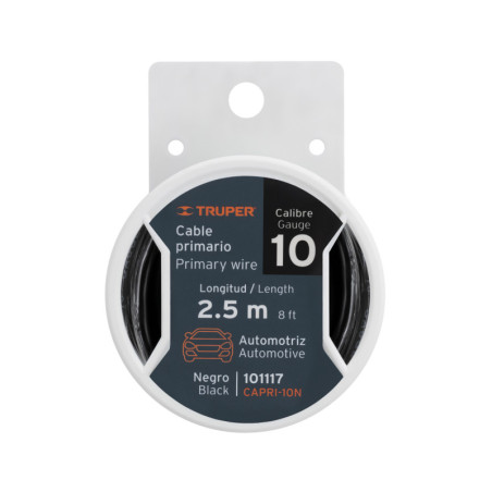 CAPRI-10N Carrete con 2.5 m de cable primario negro calibre 10, Truper