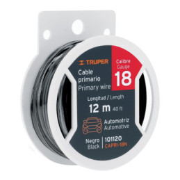 CAPRI-18N Carrete con 12 m de cable primario negro calibre 18, Truper