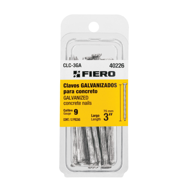 CLC-3GA Blíster con 12 clavos galvanizados para concreto 3', Fiero