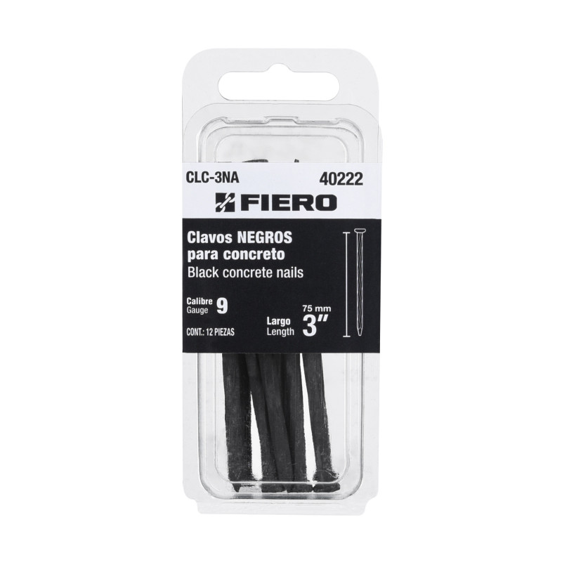 CLC-3NA Blíster con 12 clavos negros para concreto 3', Fiero