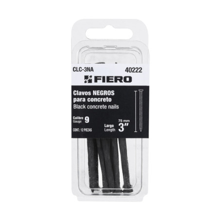 CLC-3NA Blíster con 12 clavos negros para concreto 3', Fiero