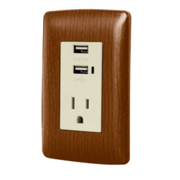 COUSB-IM   Contacto aterrizado + 2 puertos USB, madera, línea Italiana