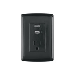 COUSB-IN Contacto aterrizado + 2 puertos USB, negro, línea Italiana