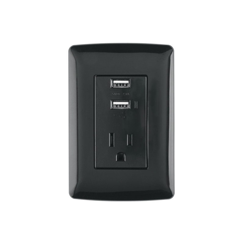 COUSB-IN Contacto aterrizado + 2 puertos USB, negro, línea Italiana